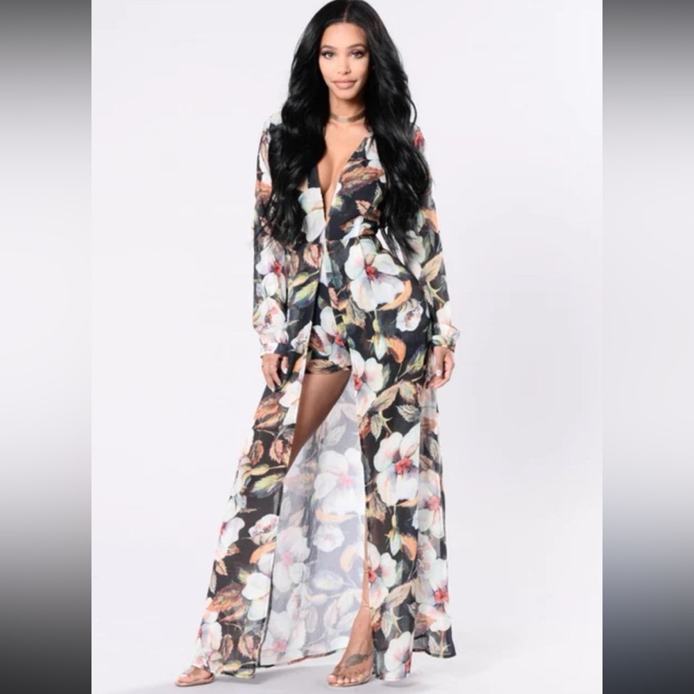 Floral Maxi Dress with Plunging Neckline